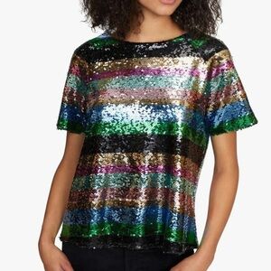 SANCTUARY ANTHROPOLOGIE Saturday night sequin top blouse pullover metallic sz XS